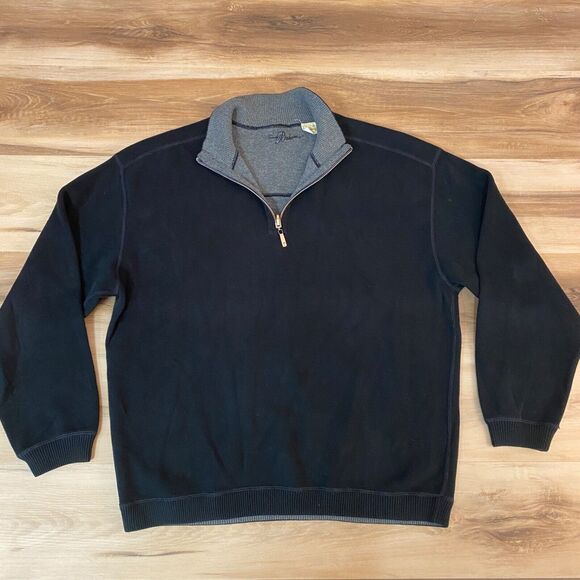 Tommy Bahama Sweater Mens Large 1/4 Zip Reversible Flip Side Black Gray - Picture 1 of 9